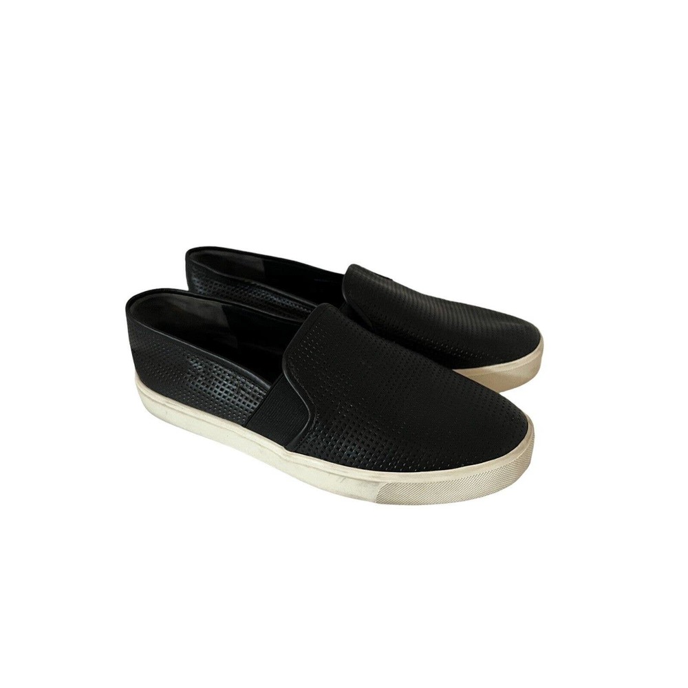 VINCE Womens Shoes BLAIR Slip On Sneakers Black Leather Casual Perforated Sz 8.5